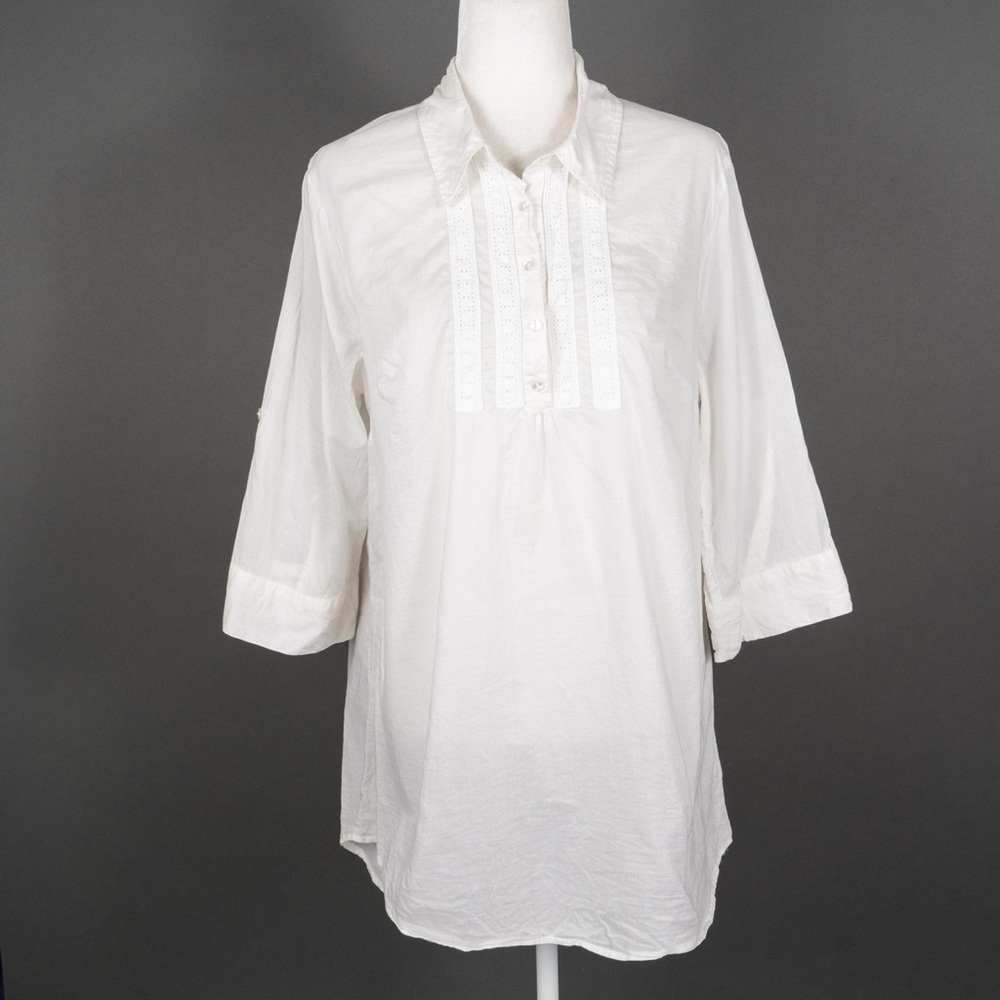 Calypso St. Barth Ivory Sheer Cotton Relaxed Fit Lace Tunic Shirt - XS